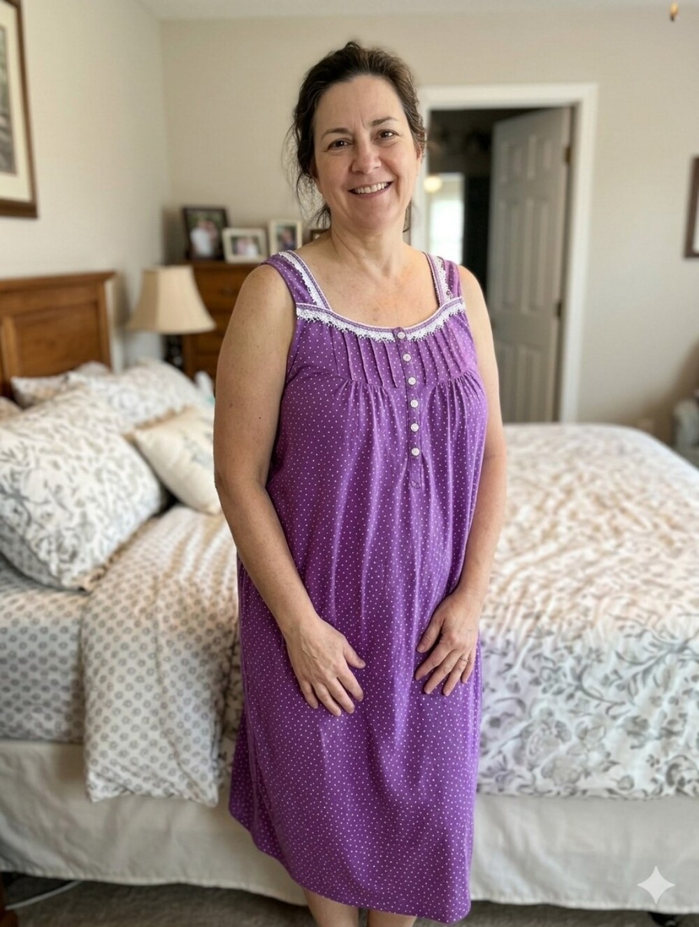 Aria Collection Purple White Polka Dot Sleeveless Nightgown Women's Size XL Lace